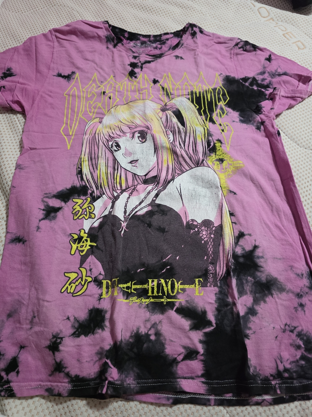 Anime Graphic Tie-Dye Tee in Pink & Black - MIsa Death Note